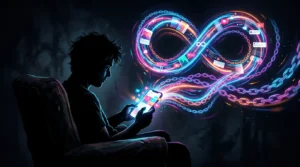 dopamina digital. Joven interactuando con tecnología digital.