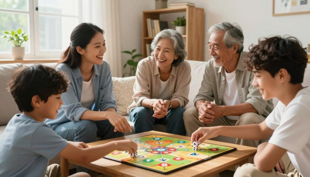 Familia comparte una actividad mientras los teléfonos descansan Familia comparte una actividad mientras los teléfonos descansan